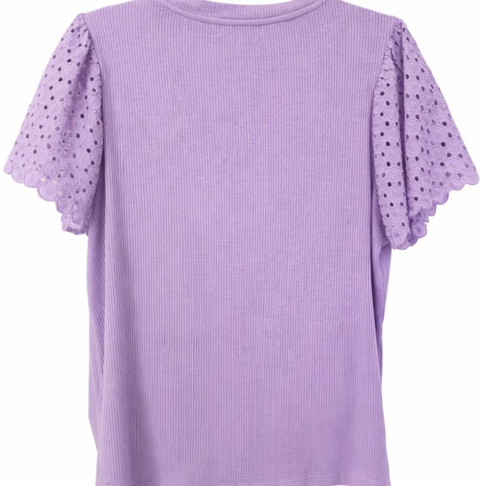 Design History Purple Eyelet Flutter Sleeve Romantic Top XL NWT Ribbed Knit - Picture 3 of 5